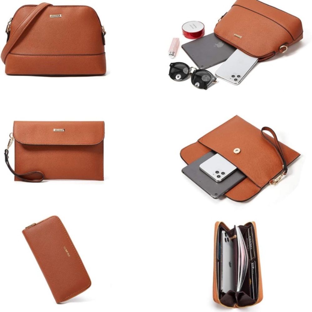Bag pouch sling wallet 4 in 1 brown faux leather fashion women bag new - Picture 6 of 7